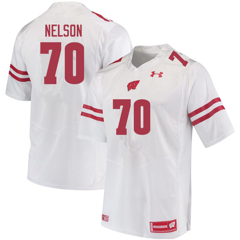 Men #70 Barrett Nelson Wisconsin Badgers College Football Jerseys Sale-White - Click Image to Close